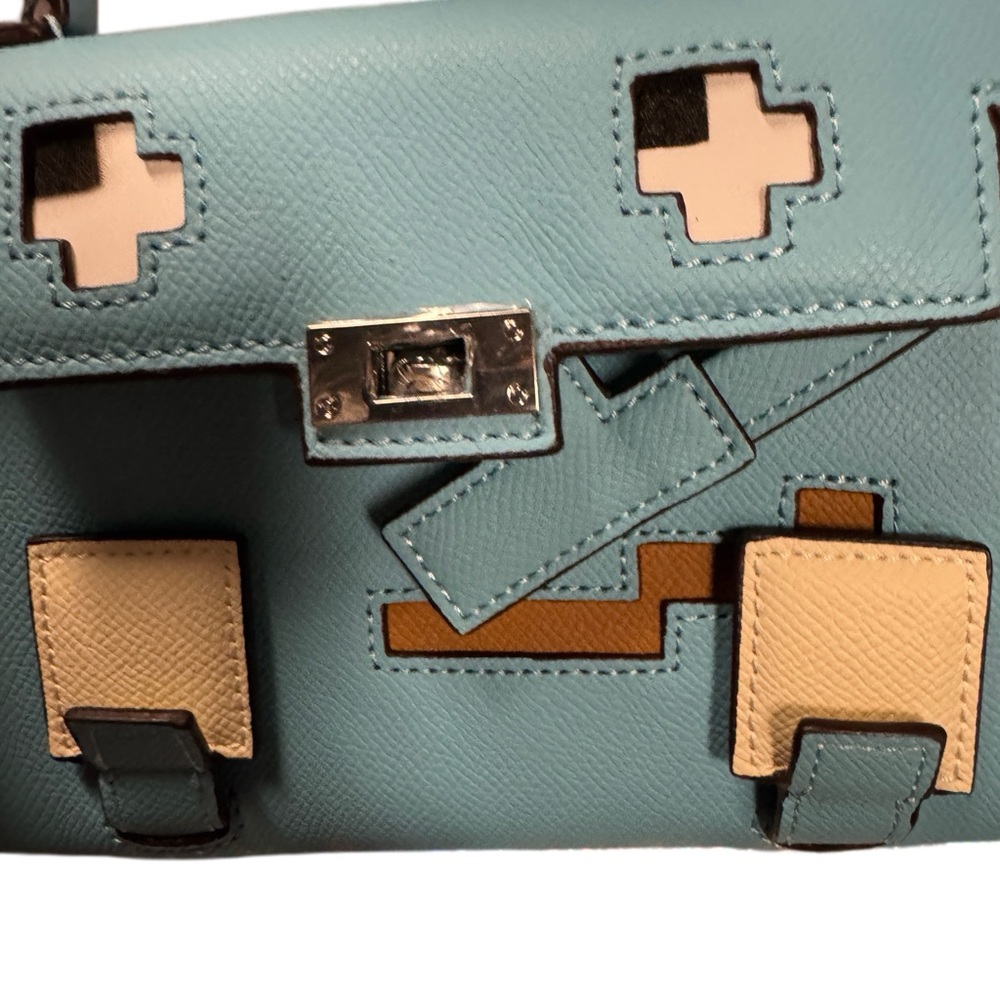 Designer Mosaic Doll Mint Green Leather Handbag - Picture 5 of 11